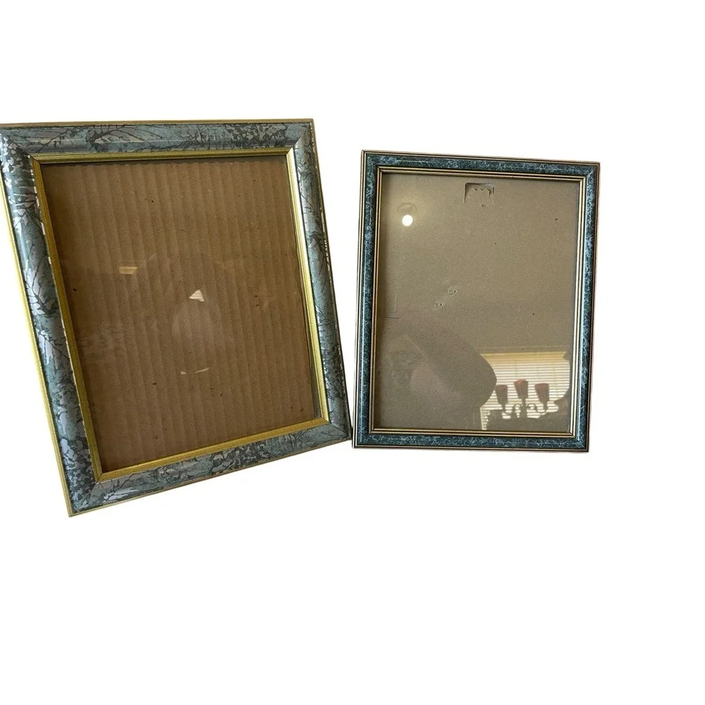 Vintage Marbled Green Gold Picture Frames Set of 2 Glass Front